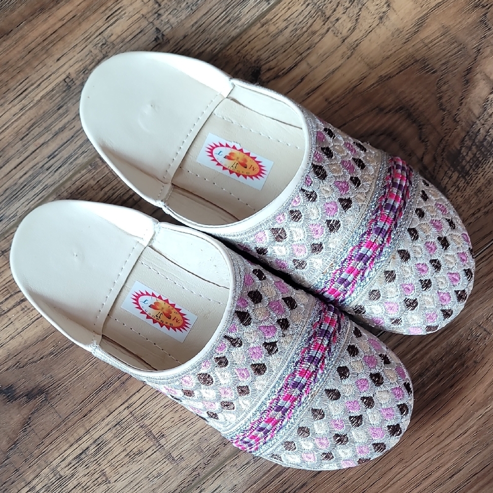 Babouche Royal Slip-ons, Size XS/S, Cream, Pink, Purple, Silver, Brown, Unique